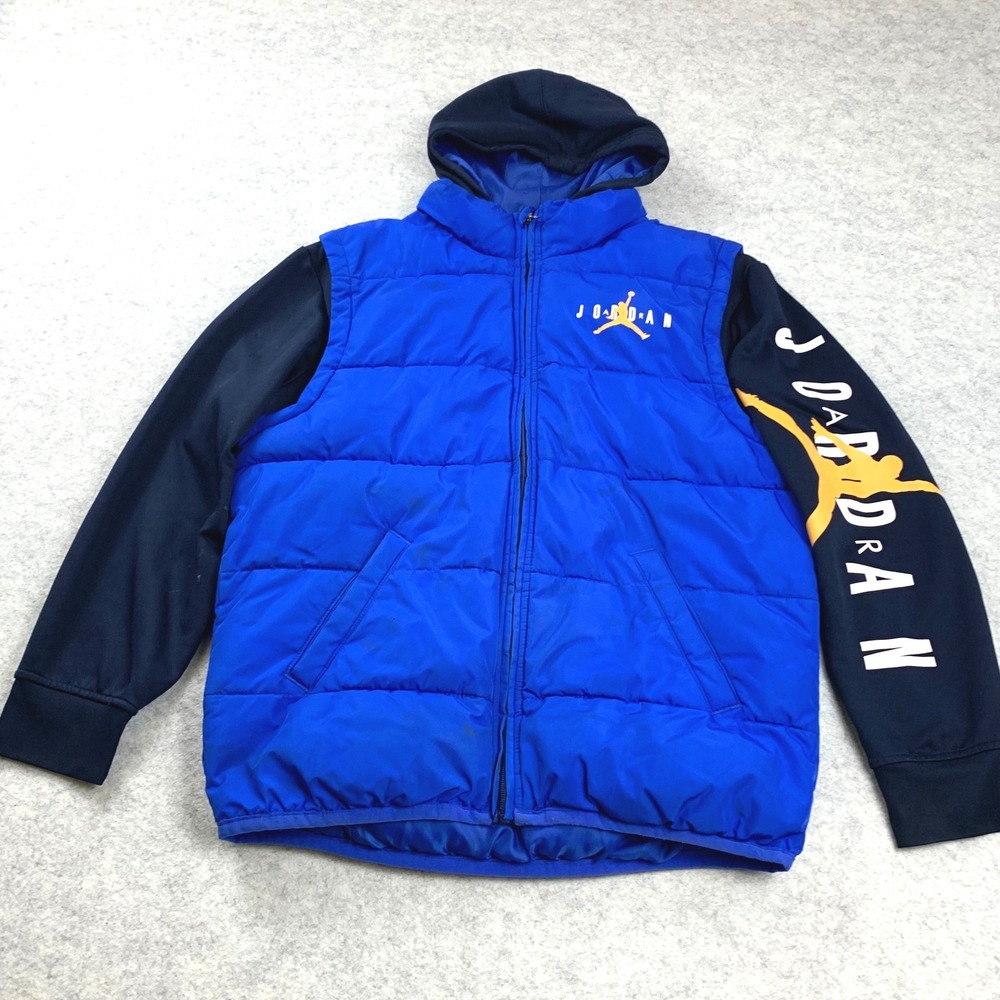 Jordan Boys XL Blue Therma-FIT Hooded Puffer Jacket Quilted Full Zip Coat Nike